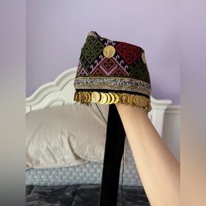 Embellished Beaded Coin Headpiece - Black, Pink, Red & Olive Palestinian Wakaa